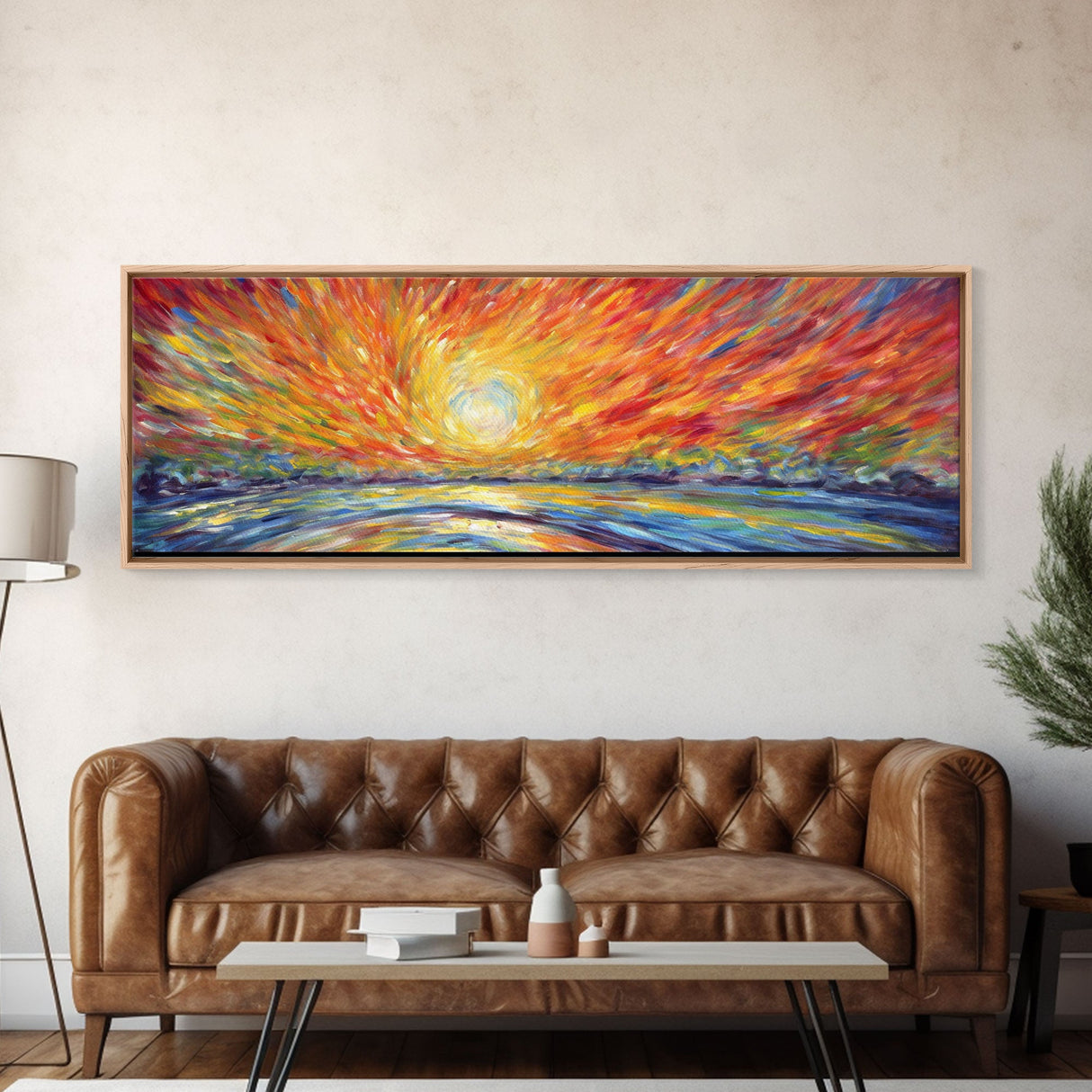 Sunset Abstract Wall Art Print, Yellow, Orange, Textured Abstract Wall Art, Framed Abstract Print Art, Panoramic, Wall Art, Canvas Print