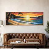 Shoreline Canvas Art Print, Cove, Trees, Mountain, Sunset, Canvas Wall Art Beach, Beach Scene Art, Panoramic, Wall Art, Canvas Print