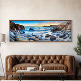 Shoreline Canvas Art Print, Cove, Rocky Shore, Seascape, Sunset, Canvas Wall Art Beach, Beach Scene Art, Panoramic, Wall Art, Canvas Print