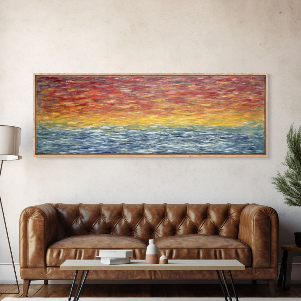 Abstract Ocean Horizon Wall Art, Colorful Abstract, Framed Abstract Print Art, Sunset, Sea, Vibrant Art, Panoramic, Wall Art, Canvas Print