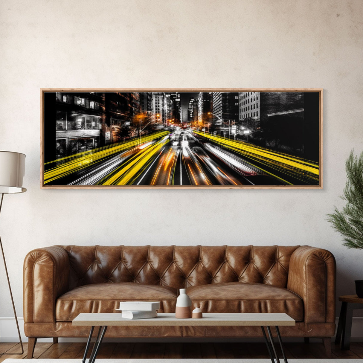 Long Exposure City Street Lights Wall Art, Urban Art Print, Night In The City, Streaks Of Light, Panoramic, Wall Art, Canvas Print