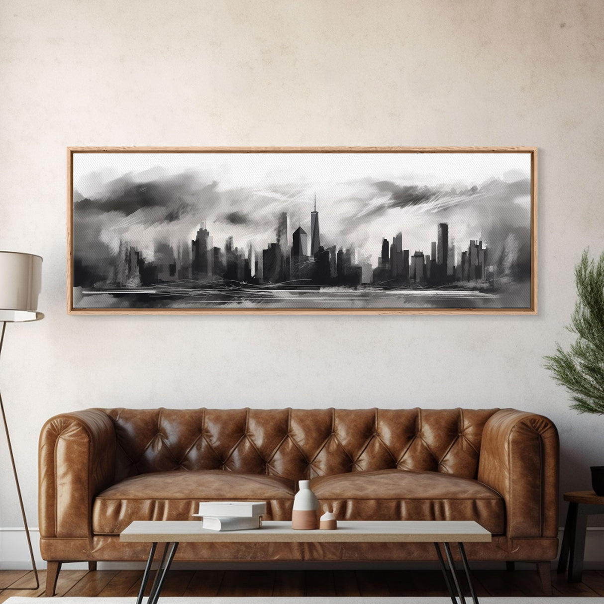 Abstract City Art, Cityscape Wall Art, City Skyline Wall Art, Black And White Urban Art Print, Wall Decor, Panoramic, Wall Art, Canvas Print