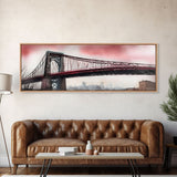 Suspension Bridge Canvas Print, City Art, City Skyline Art, Large Urban Art Print, Cityscape Wall Decor, Panoramic, Wall Art, Canvas Print