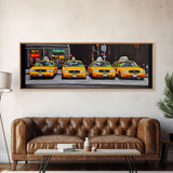 Yellow Taxis Canvas Print, City Art, Yellow Large Urban Art Print, Cars Wall Decor, Framed Canvas Print, Panoramic, Wall Art, Canvas Print