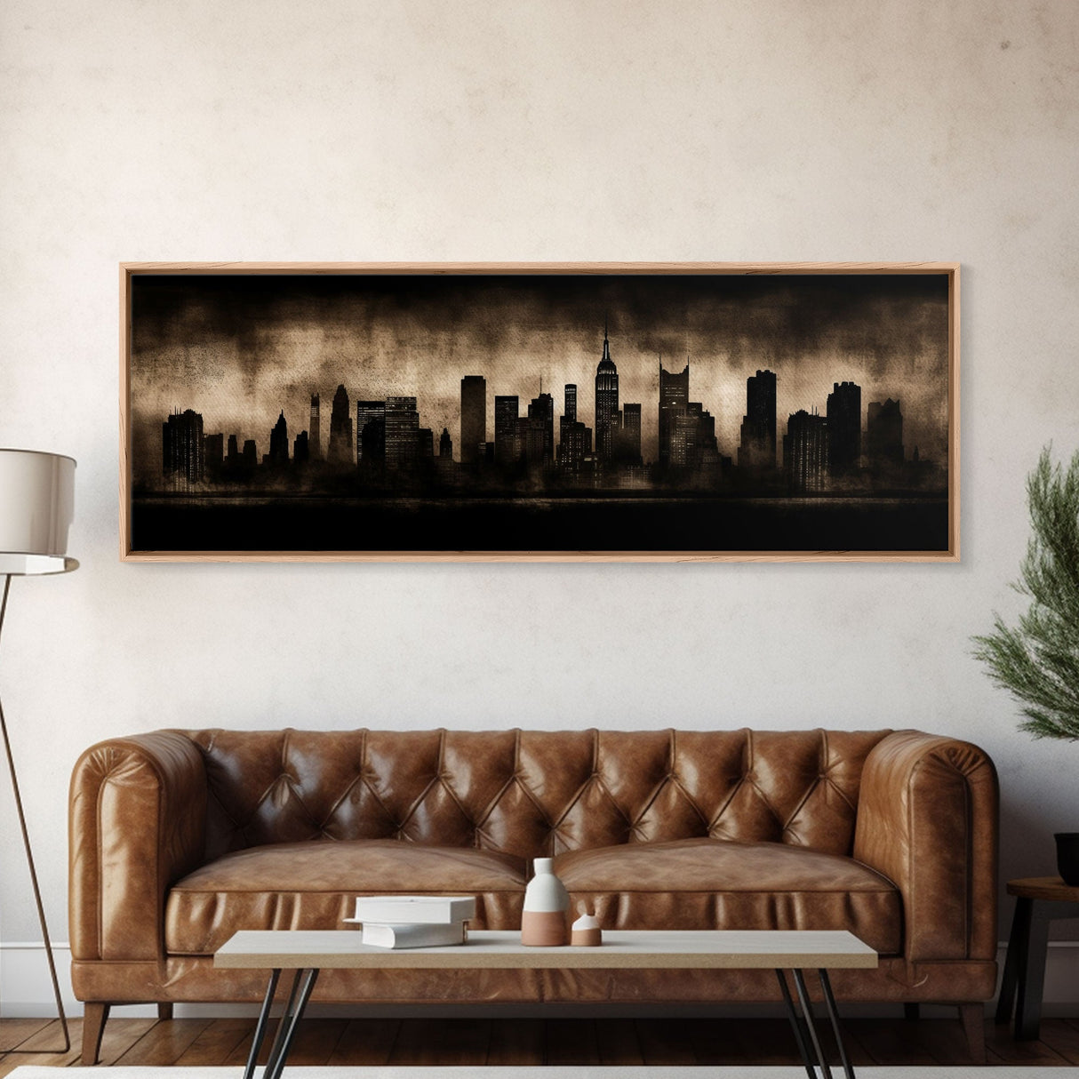 City Skyline Grunge Wall Art Canvas Print, City Art, Dark Urban Art, Large Urban Art Print, Wall Decor, Panoramic, Wall Art, Canvas Print