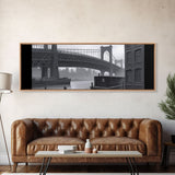 Suspension Bridge Canvas Print, Buildings, Ferry Boat, Lake, Urban Art, Large Urban Art Print, Wall Decor, Panoramic, Wall Art, Canvas Print