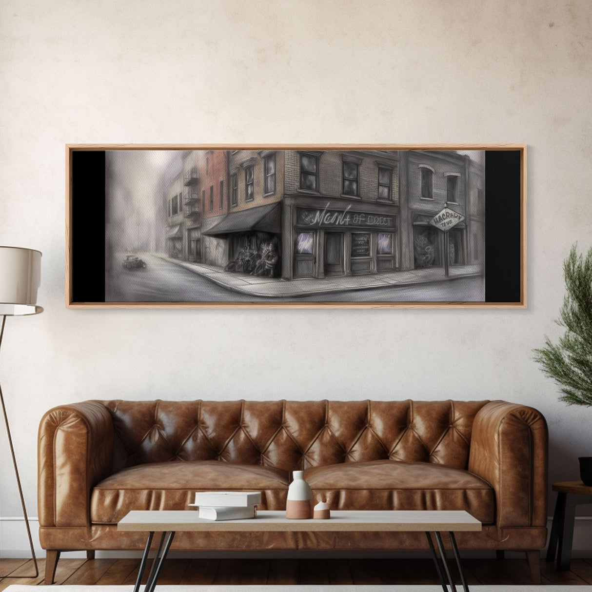 Dystopian City Canvas Print, Buildings, Man On Street, Urban Art, Large Urban Art Print, Wall Decor, Panoramic, Wall Art, Canvas Print