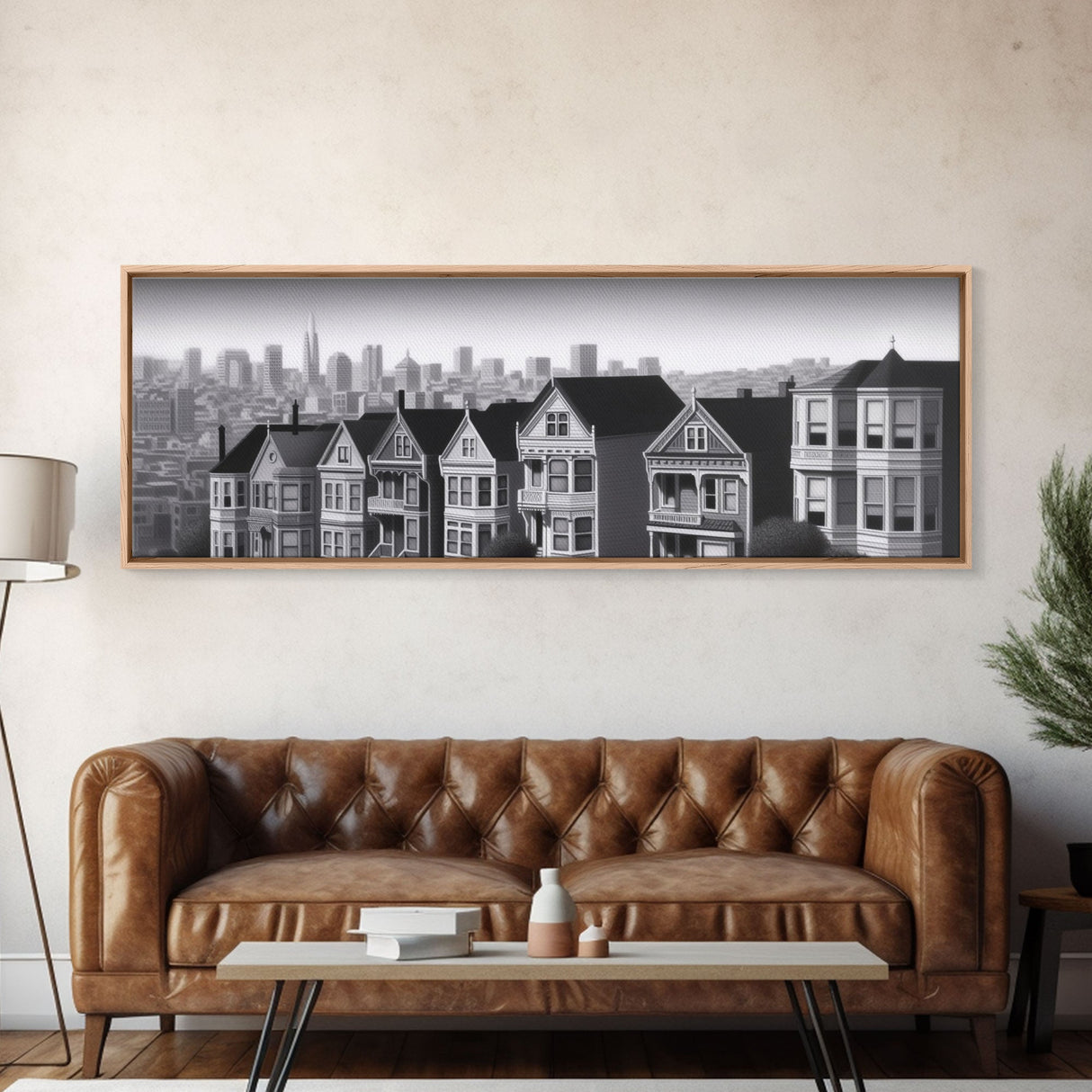 Row Of Apartments Canvas Print, Urban Art, City Art, Cityscape, Skyline, Monochromatic, Wall Decor, Panoramic, Wall Art, Canvas Print