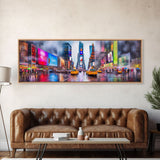 New York City Canvas Print, Large Urban Art Print, Colorful Umbrellas, Yellow Taxis, Vibrant Art, Panoramic, Wall Art, Canvas Print