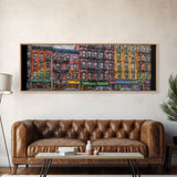 Abstract Row Of Buildings City Canvas Print, Large Urban Art Print, Cityscape Art, Vibrant Art, Panoramic, Wall Art, Canvas Print