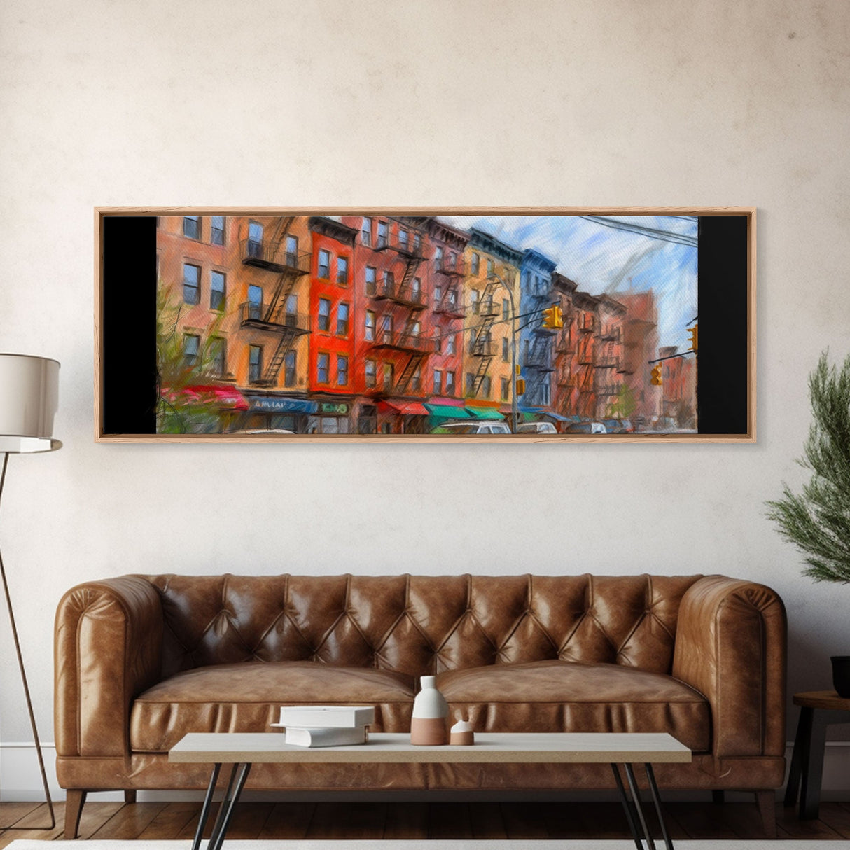 Colorful Abstract Row Of Buildings City Canvas Print, Large Urban Art Print, Cityscape Art, Vibrant Art, Panoramic, Wall Art, Canvas Print