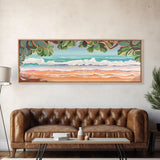 Beach Shore Art Canvas Print, Green Leaves, Canvas Beach Wall Art, Ocean Waves, Beach Sand Wall Art, Panoramic, Wall Art, Canvas Print