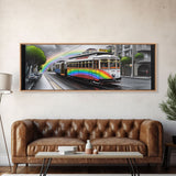 Streetcar Canvas Print, Urban Wall Art, Rainbow Canvas Art, Large Print, Framed Canvas, Wall Decor, Panoramic, Wall Art, Canvas Print