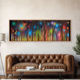 Abstract Forest Art, Woods Wall Art, Forest Art Print, Sparklers, Stars, Colorful Canvas Print, Panoramic, Wall Art, Canvas Print