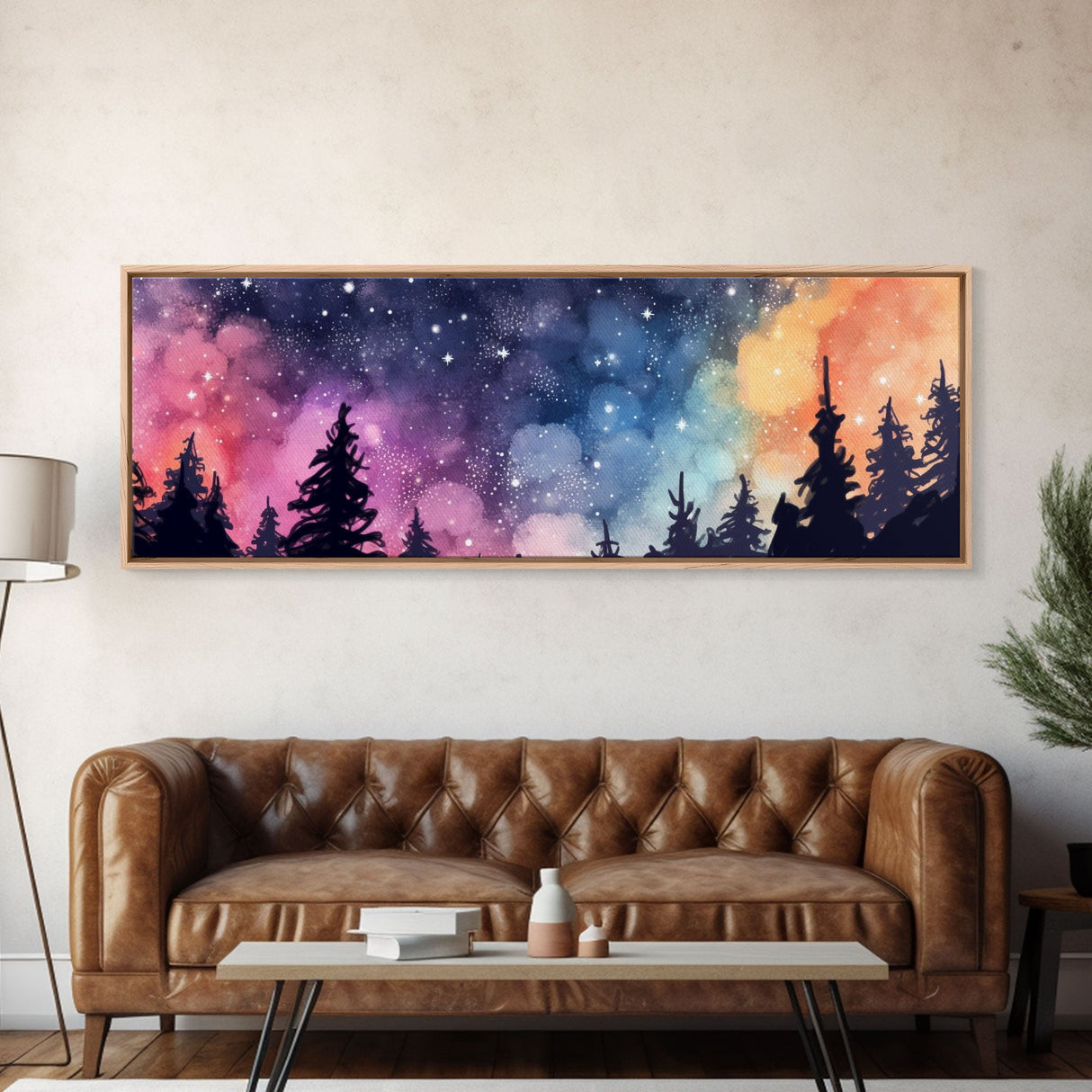 Watercolor Forest Art, Starry Night In The Woods, Abstract Forest Art, Woods Wall Art, Large Canvas Print, Panoramic, Wall Art, Canvas Print