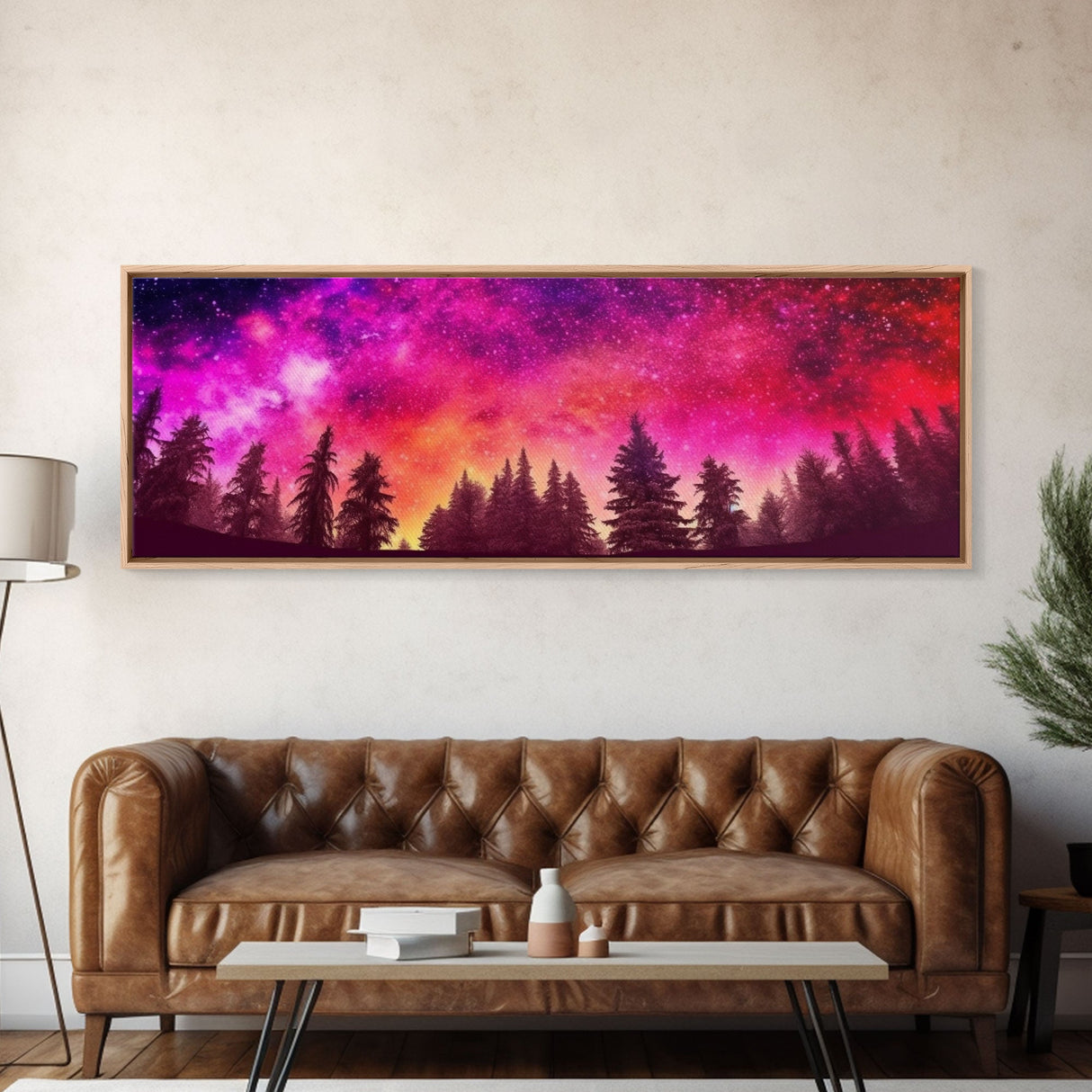 Watercolor Sky Art Print, Dark Forest Art, Large Mixed Media Wall Art, Large Framed Canvas Print, Panoramic, Wall Art, Canvas Print