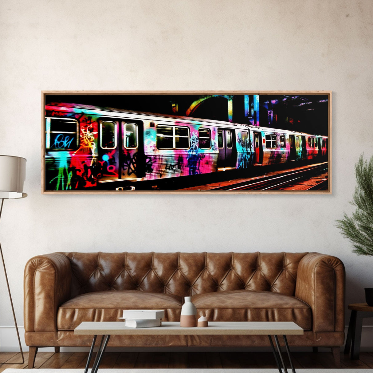 Urban Canvas Art, Graffiti On Abandoned Subway Train, Urban Art, Wall Decor, Large Framed Canvas Print, Panoramic, Wall Art, Canvas Print