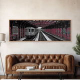 Pink Graffiti On Subway Train, Urban Art, Urban Canvas Art, Graffiti Art Canvas, Framed Canvas Print, Panoramic, Wall Art, Canvas Print