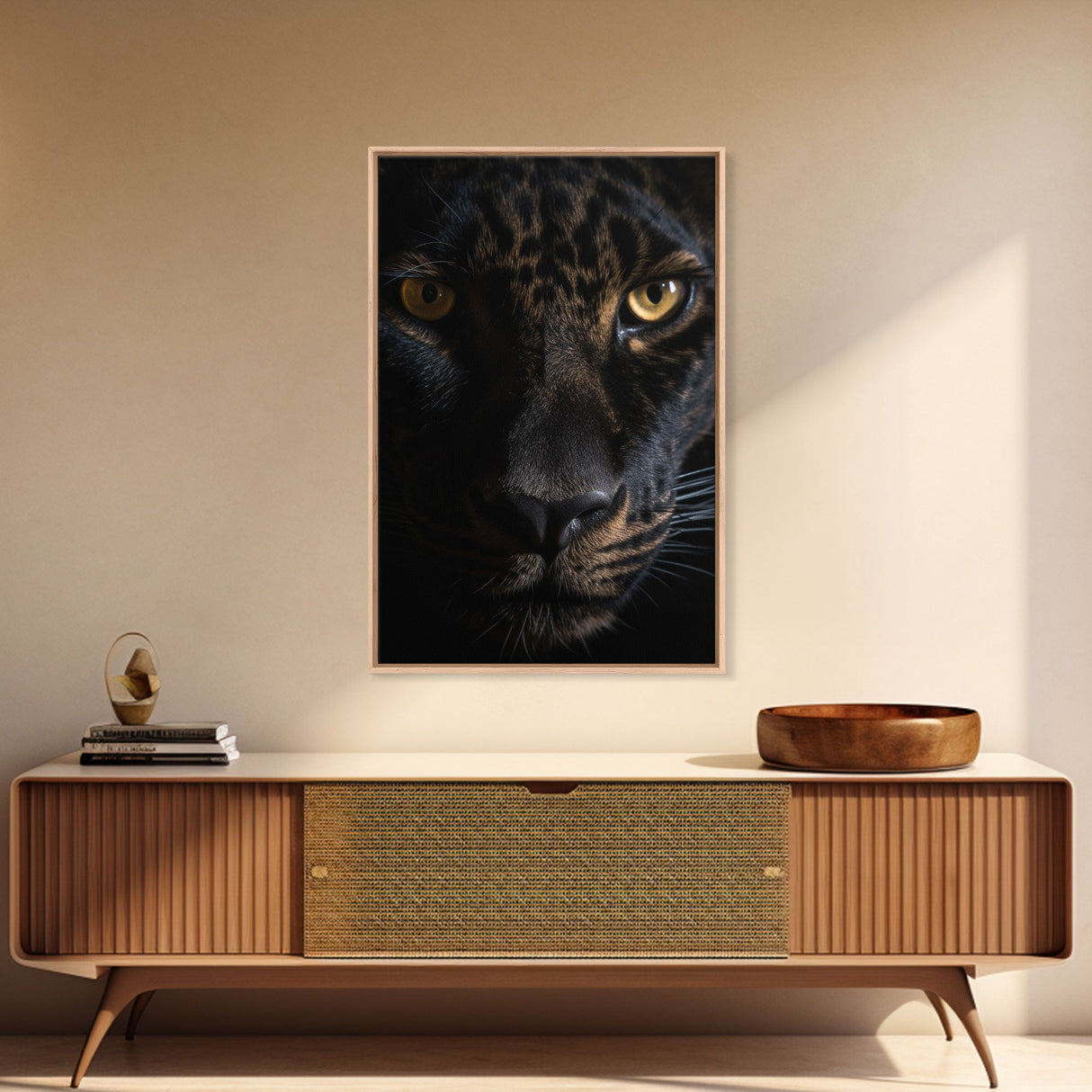 A Look Into Darkness, Beautiful Black Panther Portrait, Cat Photography, Framed Canvas Print, Framed Art, Halloween Witch Cat Art