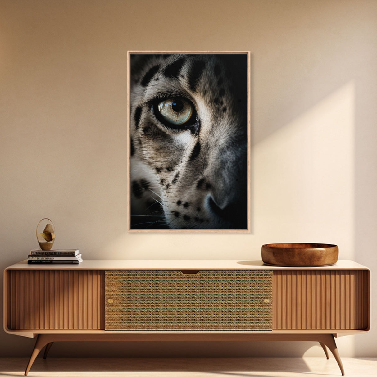 Snow Leopard Photography Art, Framed Canvas Print, Predator Art, Big Cat Art