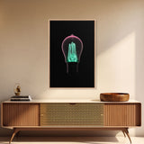 3D Light Bulb Wall Art, Neon Lights Art, Teal, Pink, Minimalist Print, Wall Decor, Canvas Print, Wall Art, Framed Canvas