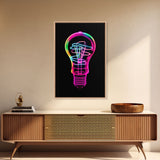 3D Light Bulb Wall Art, Neon Lights Art, Vibrant Art, Minimalist Print, Wall Decor, Canvas Print, Wall Art, Framed Canvas