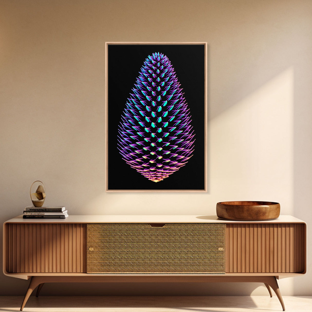 Purple Pine Cone Wall Art, 3D Wall Decor, Nature Art, Minimalist Print, Wall Decor, Canvas Print, Wall Art, Framed Canvas