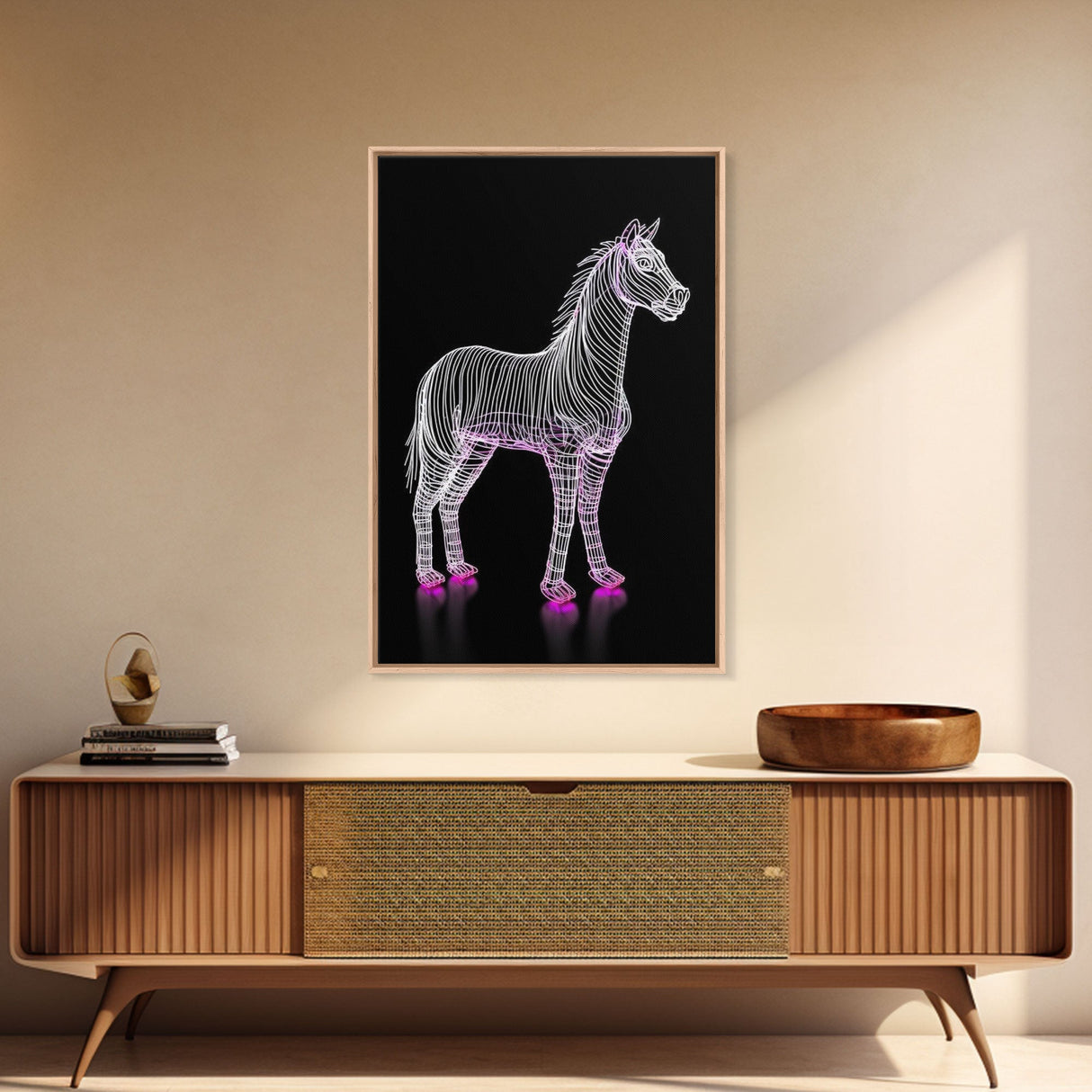 White Horse Wall Decor, Line Art,  Animal Wall Art, 3D Wall Art, Minimalist Print, Wall Decor, Canvas Print, Wall Art, Framed Canvas