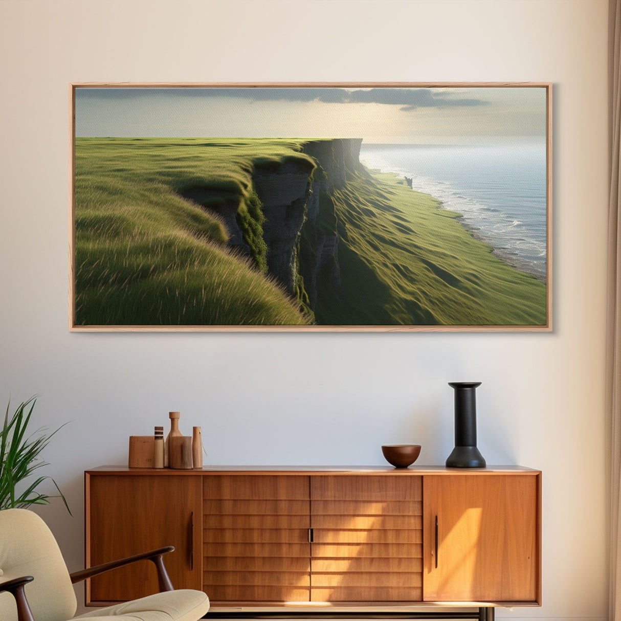 Grassy Cliff Wall Decor, Ocean Wall Art, Nature Wall Decor, Large Wall Art, Panoramic Wall Decor, Canvas Print, Wall Art, Framed Canvas Art