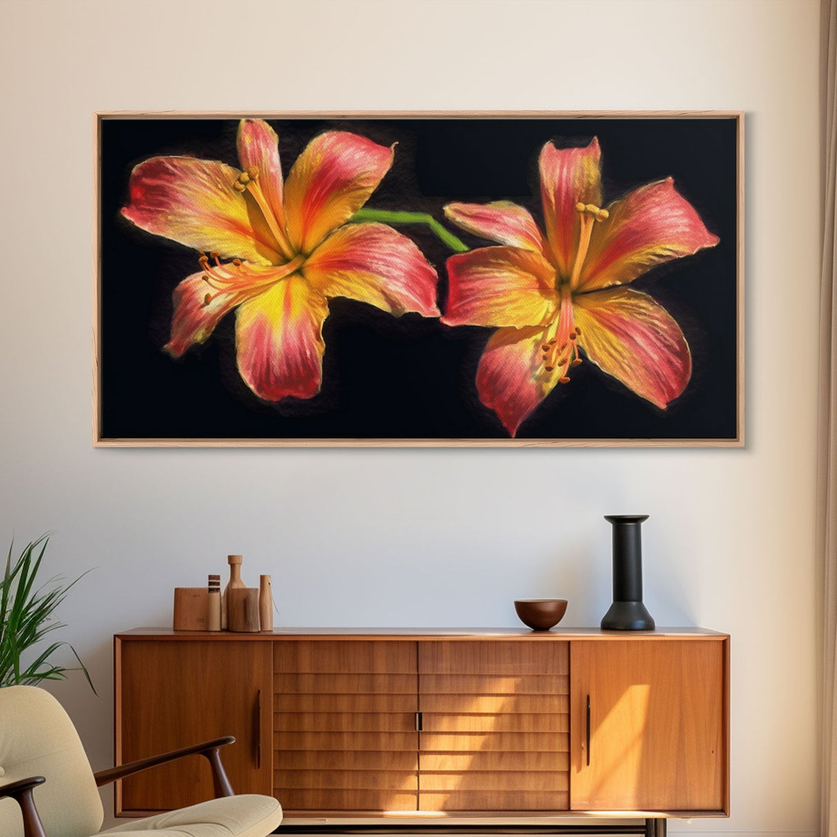 Tropical Hibiscus Flowers Wall Decor, Floral Wall Art, Nature Print, Panoramic Wall Decor, Canvas Print, Wall Art, Framed Canvas Art