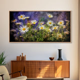 Wildflowers Wall Decor, Floral Wall Art, Nature Print, White Daisies, Panoramic Wall Decor, Canvas Print, Wall Art, Framed Canvas Art