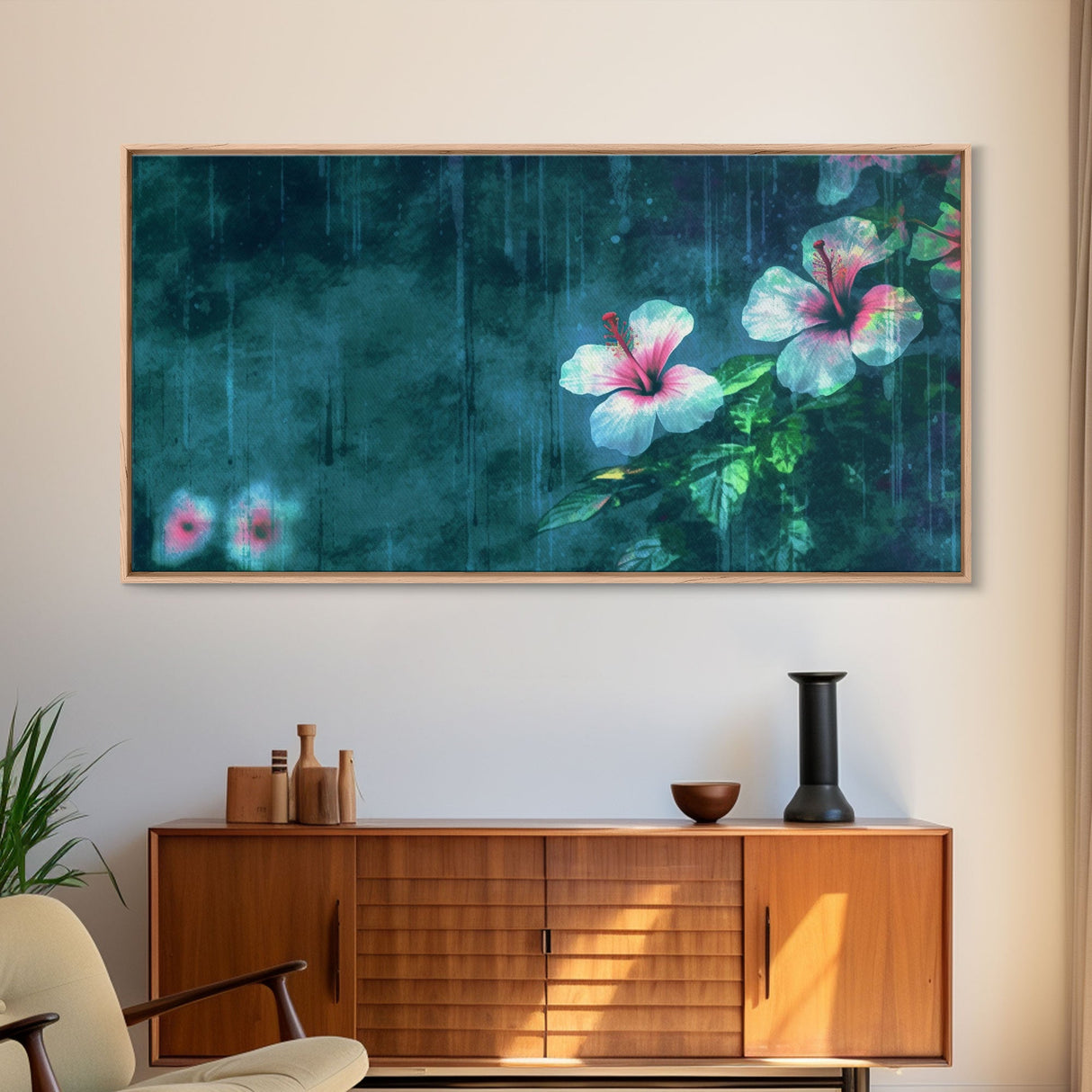 Hibiscus Flowers Wall Decor, Floral Wall Art, Tropical Flowers Wall Art, Panoramic Wall Decor, Canvas Print, Wall Art, Framed Canvas Art