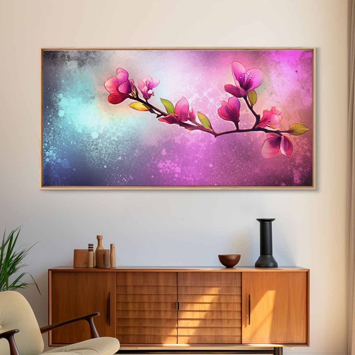 Cherry Blossoms Wall Art, Spring Flowers Wall Decor, Floral Wall Art, Panoramic Wall Decor, Canvas Print, Wall Art, Framed Canvas Art