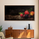 Fruits Wall Art, Food Art, Strawberries, Peach, Kitchen Wall Decor, Panoramic Wall Decor, Canvas Print, Wall Art, Framed Canvas Art