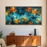 Abstract Tropical Wall Art, Palm Trees Wall Decor, Blue Abstract Art, Panoramic Wall Decor, Canvas Print, Wall Art, Framed Canvas Art