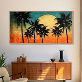 Sunset Wall Decor, Palm Trees Wall Art, Tropical Wall Art, Orange, Panoramic Wall Decor, Canvas Print, Wall Art, Framed Canvas Art