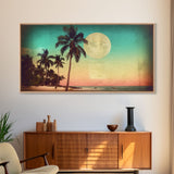 Sunset Over Beach Wall Decor, Tropical Wall Art, Palm Trees Art, Panoramic Wall Decor, Canvas Print, Wall Art, Framed Canvas Art