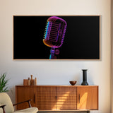 Neon Lights Retro Microphone Wall Decor, Mic Wall Art, Minimalist Art, Panoramic Wall Decor, Canvas Print, Wall Art, Framed Canvas Art