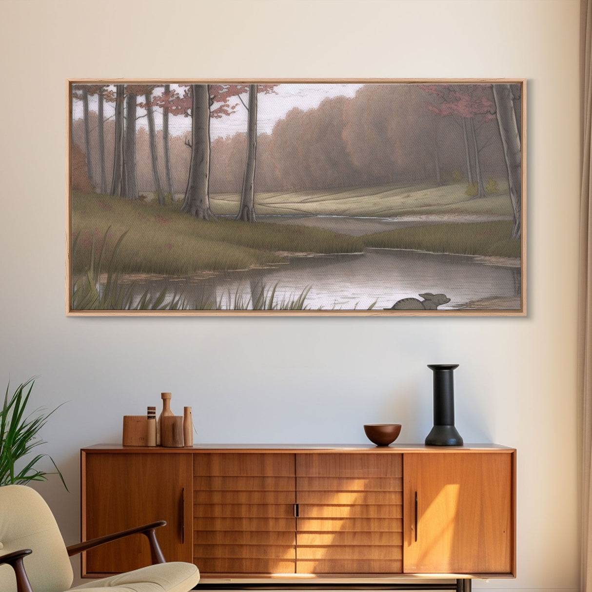 Pond Wall Art, Landscape Wall Decor, Trees Wall Art, Nature Wall Decor, Panoramic Wall Decor, Canvas Print, Wall Art, Framed Canvas Art