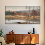 Autumn Landscape Wall Decor, Creek Wall Art, Nature Painting Wall Decor, Panoramic Wall Decor, Canvas Print, Wall Art, Framed Canvas Art