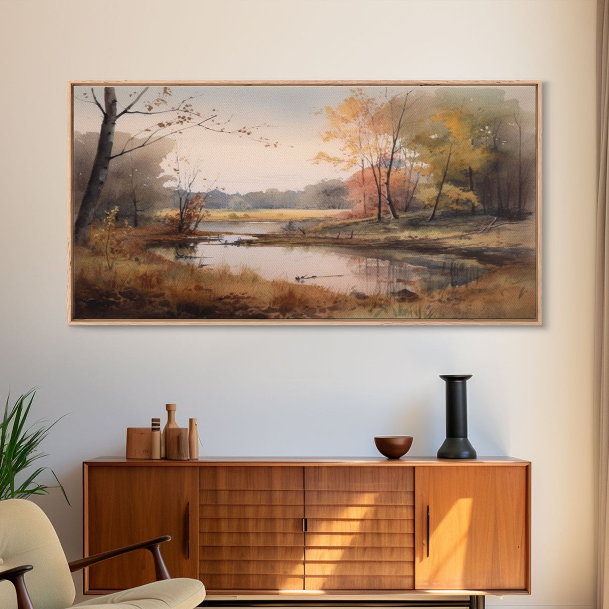 Lake Wall Decor, Autumn Landscape Wall Art, Nature Painting Wall Decor, Panoramic Wall Decor, Canvas Print, Wall Art, Framed Canvas Art