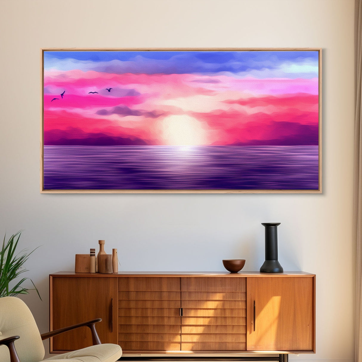 Ocean Sunset Wall Decor, Purple Sunset, Seascape Art, Nature Wall Decor, Panoramic Wall Decor, Canvas Print, Wall Art, Framed Canvas Art