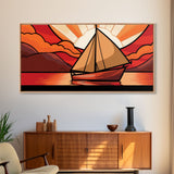 Abstract Seascape Wall Art, Stained Glass Wall Decor, Sailboat Wall Art, Panoramic Wall Decor, Canvas Print, Wall Art, Framed Canvas Art