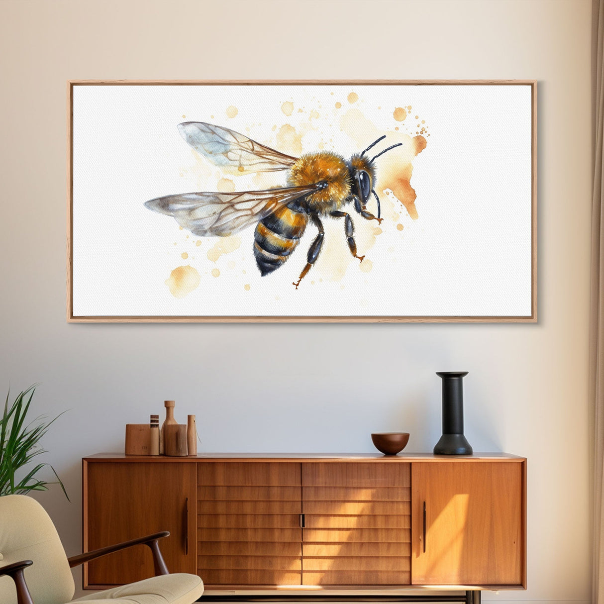 Honey Bee Wall Art, Insect Art, Nature Wall Art, Minimalist Art, Panoramic Wall Decor, Canvas Print, Wall Art, Framed Canvas Art