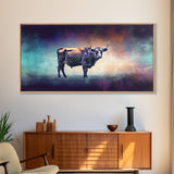 Bull Wall Art, Animal Wall Art, Nature Art, Minimalist Art, Panoramic Wall Decor, Canvas Print, Wall Art, Framed Canvas Art