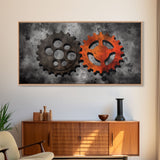 Gears Wall Art, Mechanical Design Wall Decor, Steampunk Art, Red Black, Panoramic Wall Decor, Canvas Print, Wall Art, Framed Canvas Art