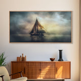 Abstract Sailboat Wall Decor, Ocean Wall Art, Seascape, Storm Wall Decor, Panoramic Wall Decor, Canvas Print, Wall Art, Framed Canvas Art