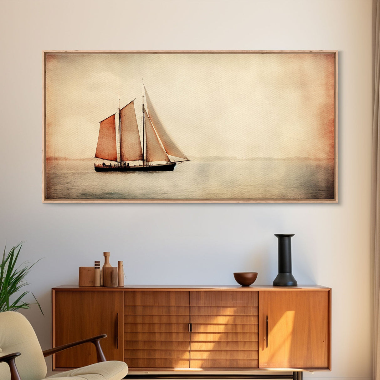 Foggy Ocean Wall Art, Ship Painting Wall Decor, Abstract Wall Decor, Panoramic Wall Decor, Canvas Print, Wall Art, Framed Canvas Art