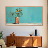 Orange Tree In Soda Can Wall Decor, Orange Wall Art, Plant Art, Teal Art, Panoramic Wall Decor, Canvas Print, Wall Art, Framed Canvas Art