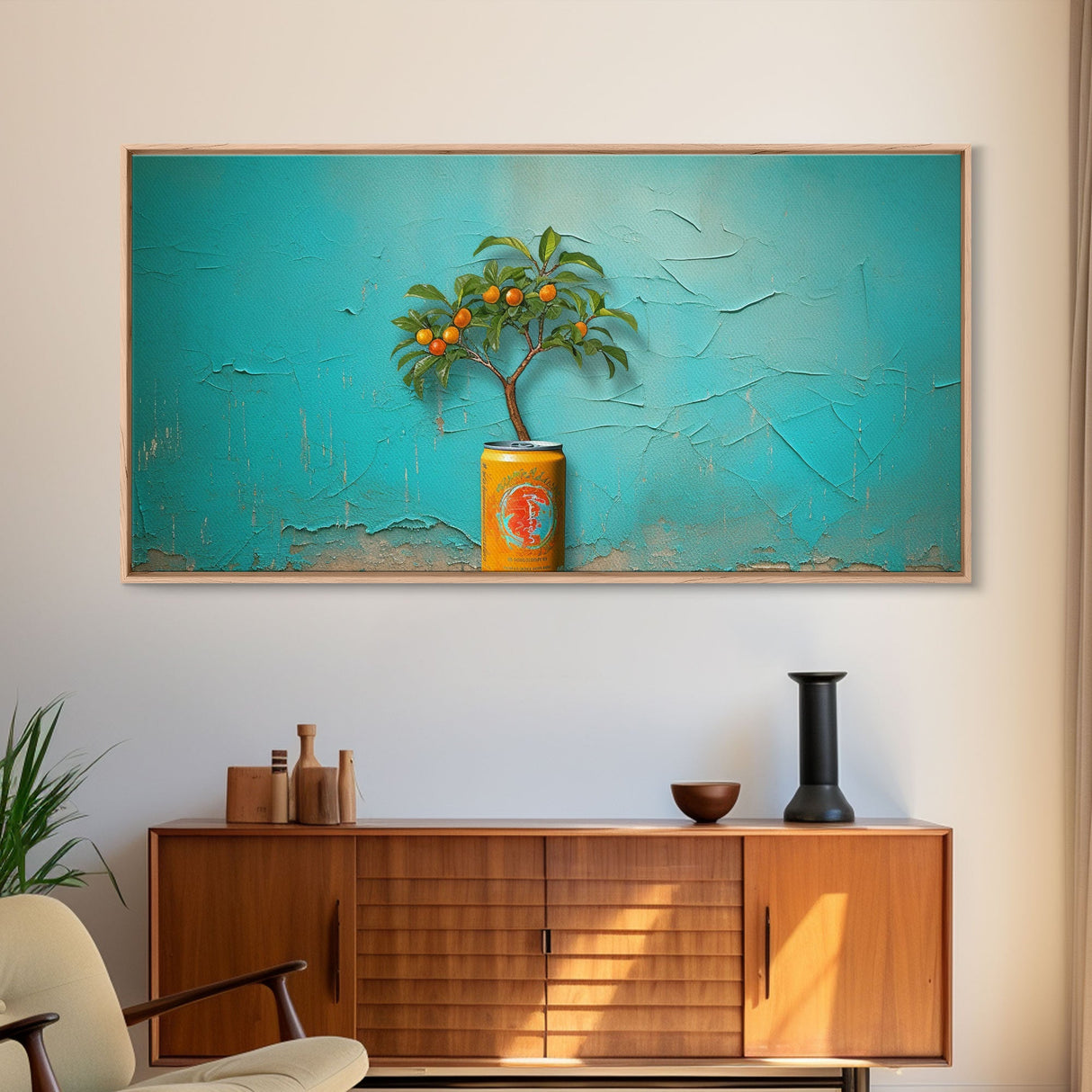 Orange Tree Wall Decor, Orange Wall Art, Soda Can Wall Art, Plant Wall Art, Panoramic Wall Decor, Canvas Print, Wall Art, Framed Canvas Art